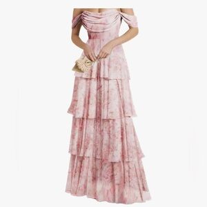 Elegant Pink Floral Off-Shoulder Dress